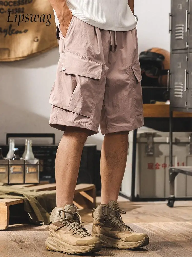 

Streetwear Mens Casual Cargo Shorts Spring Summer Stylish Multi Pocket Loose Bottoms Men Vintage Solid Color Drawstring Shorts