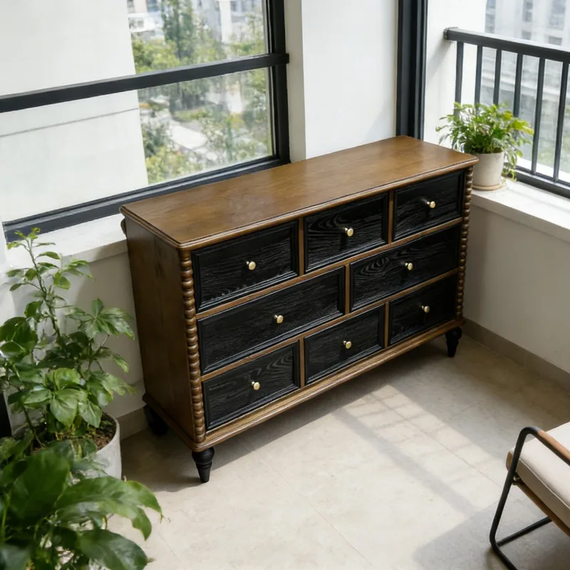 French-style Living Room Furniture Display Cabinet Storage Cabinet Antique Solid Wood Sideboard Bedroom Vintage TV Cabinet