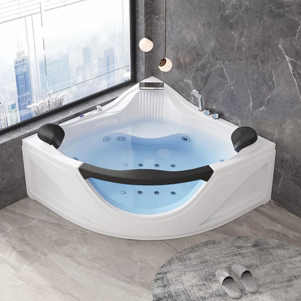 Triangle Corner Whirlpool Massage Bathtub Acrylic, 2 Person Heated Spa Tub Smart Thermostatic Home Luxury Villa Bath Indoor Use