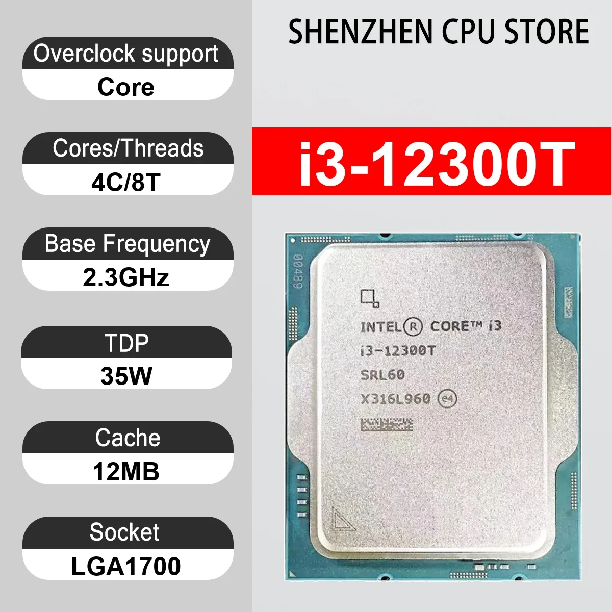 Intel Core i3-12300T 4 Core 8 Thread 2.3GHz 35W 12MB Cache 10nm LGA1700 SRL60 DDR4 3200  DDR5 4800 Alder Lake UHD Graphics 730