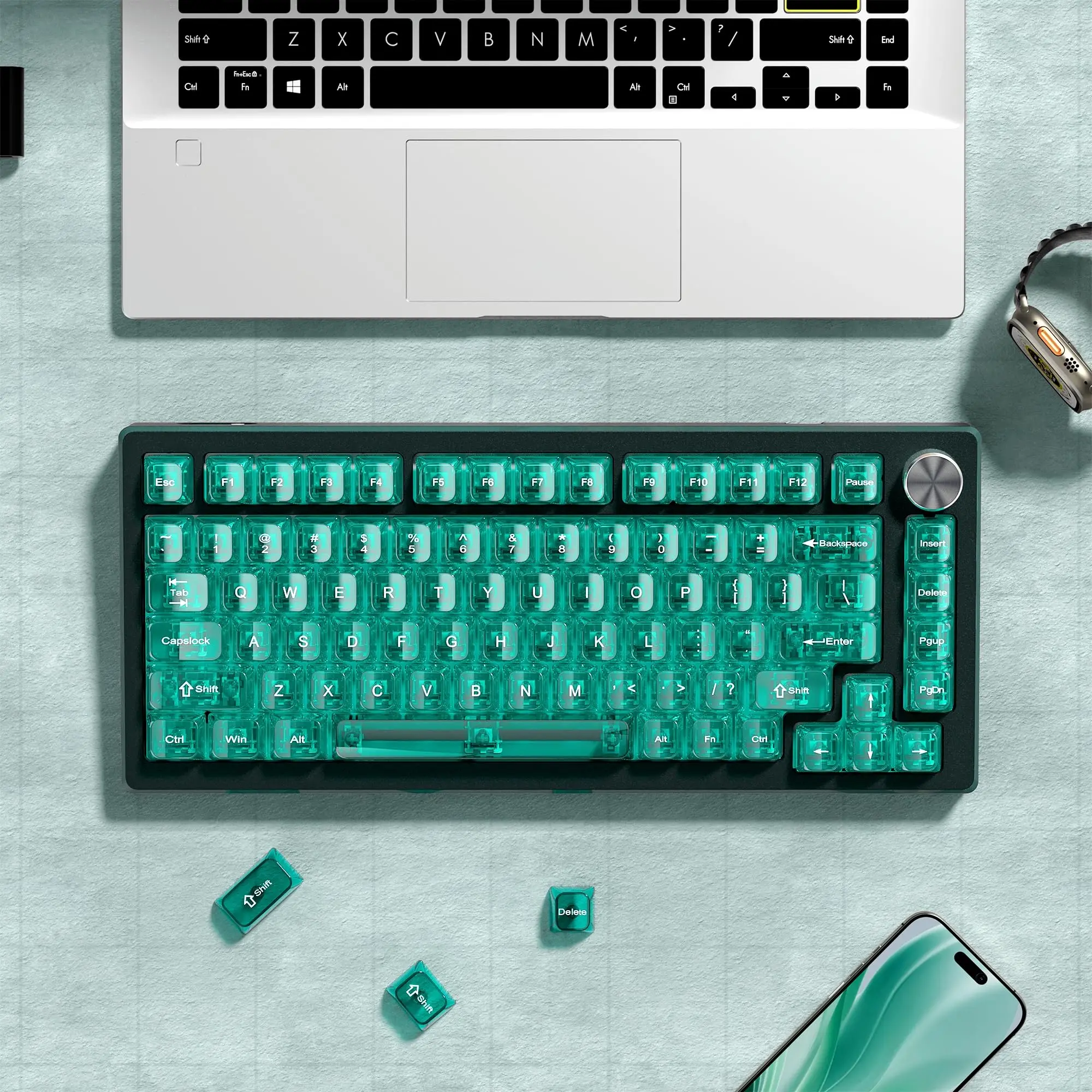 

Green Transparent Clear keycaps MDA Profile Shine Through Keycaps Crystal Ceramic Key Cap Set 115 Keys for MX Switches Keyboard