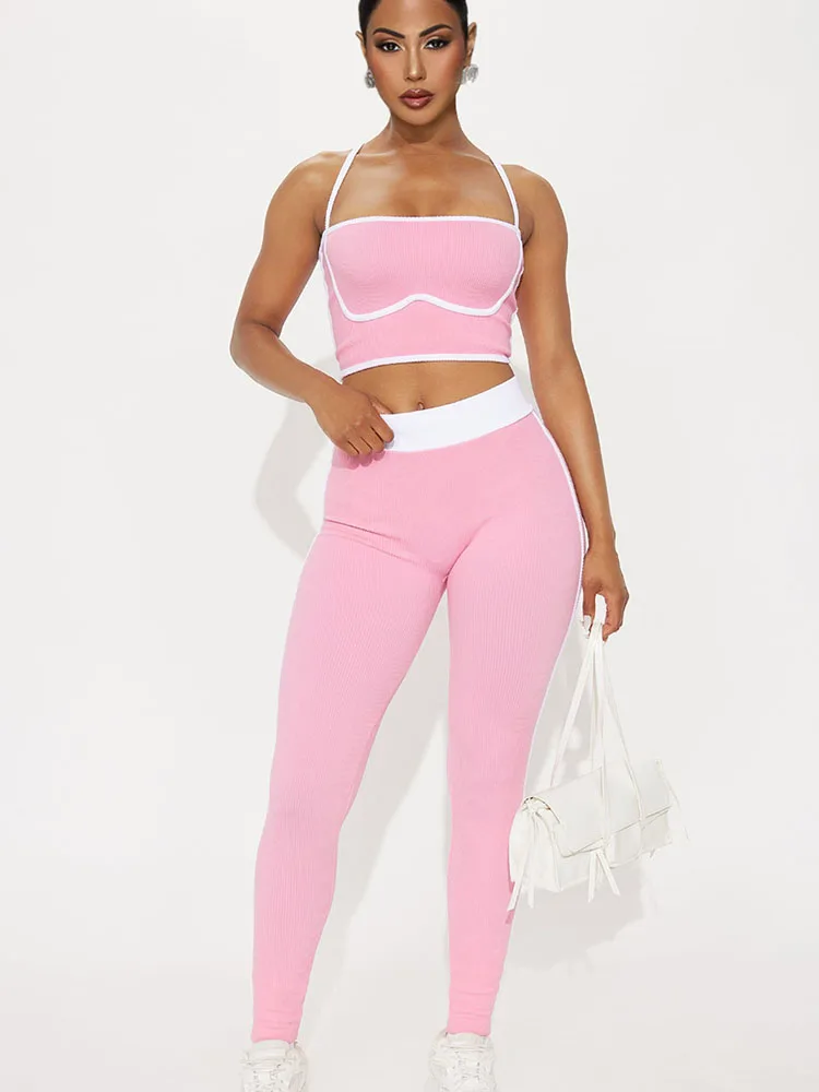 Doyerl مخطط محبوك رياضية امرأة قطعتين مجموعة رياضي اللياقة البدنية بروتيل المحاصيل الأعلى و Sweatpants تجريب الجري مقاعد يوجا