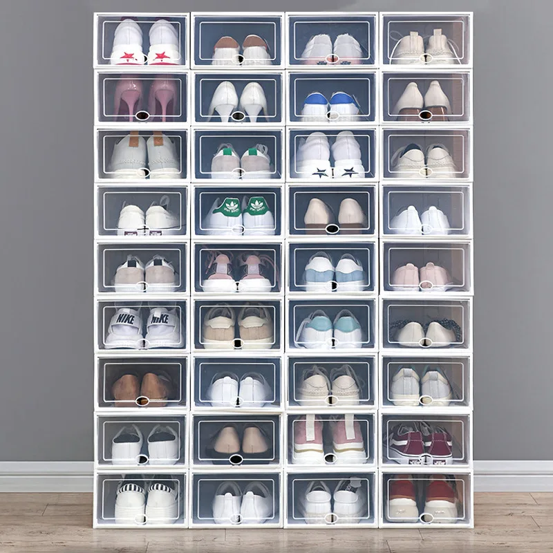 Shoe Organizer Stackable Shoe Storage Boxes Drawer Type Front Opening Shoe Rack Organizer Cabinet Shoes Container Thick Plastic