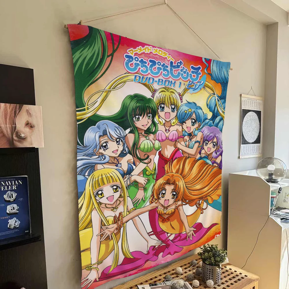 

Mermaid Melody Anime Pichi Pitch Cartoon Tapestry Hippie Flower Wall Carpets Dorm Decor Art Home Decor