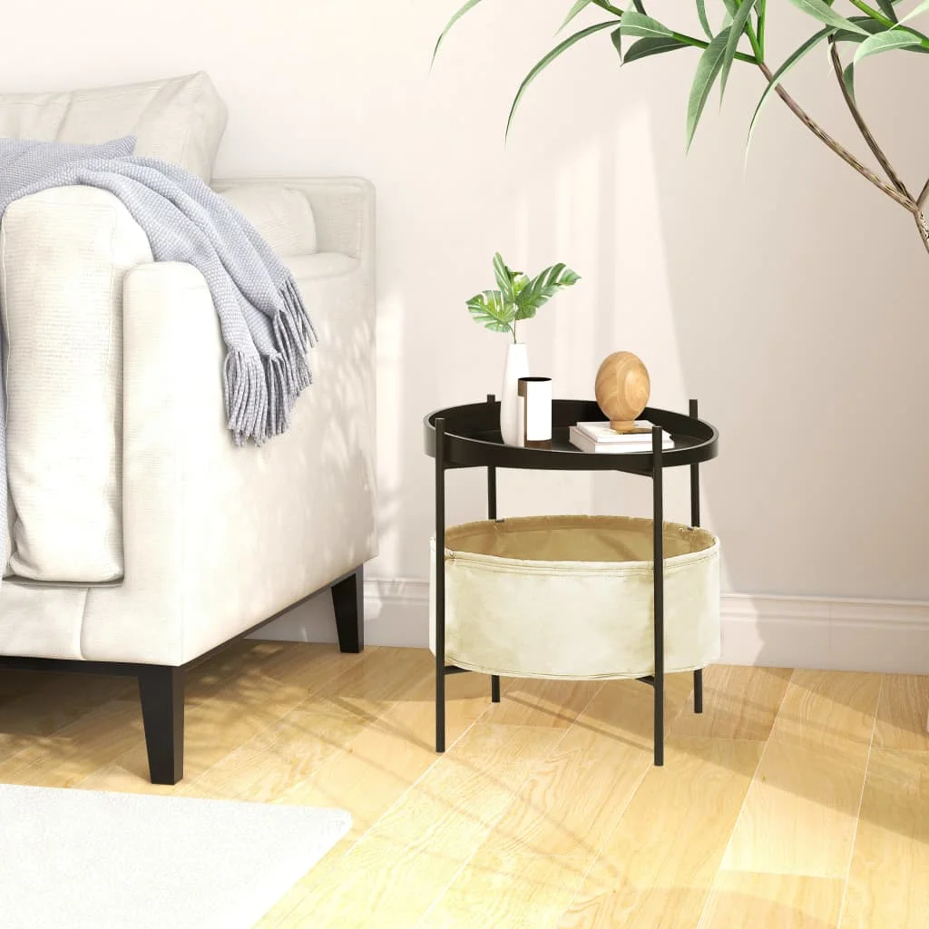 SUNG-LL side Table with basket 40x40x45,5 cm cream