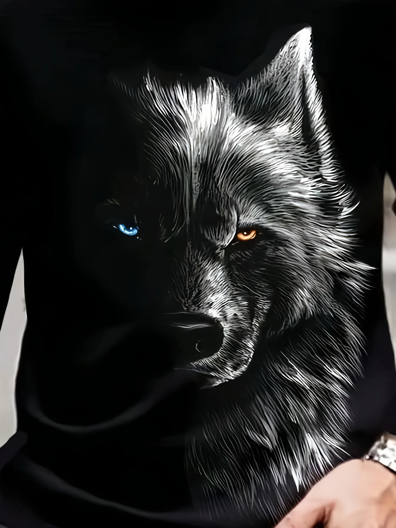 تي شيرت Fierce Wolf Print بسيط ومتوافق مع رقبة دائرية وأكمام طويلة، مريح ومسامي للسفر اليومي