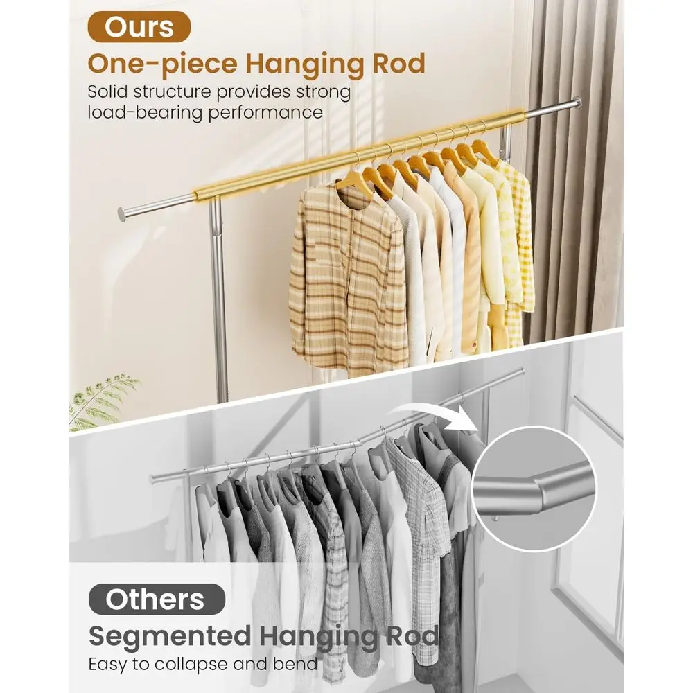 Sturdy Metal Hanging Clothes Rack, 450 lbs Capacity, Rolling with Lockable Wheels, Silver