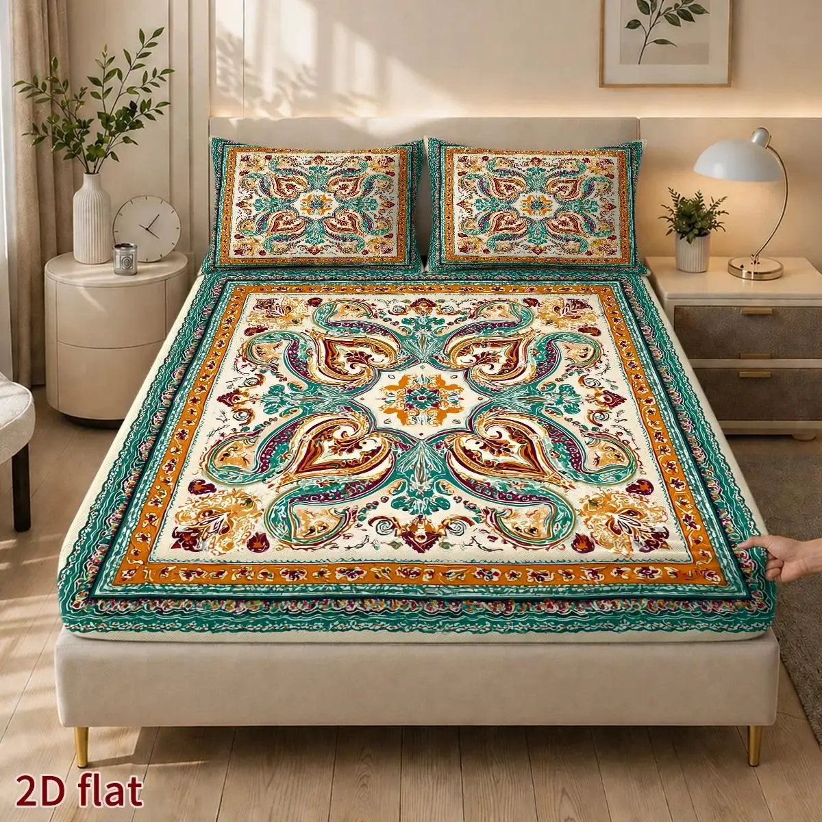 2D Print 3Pcs Hand-Painted Watercolor Style Paisley Pattern Halloween Bed Skim Cover Vintage Design Duvet Cover for Home Decor