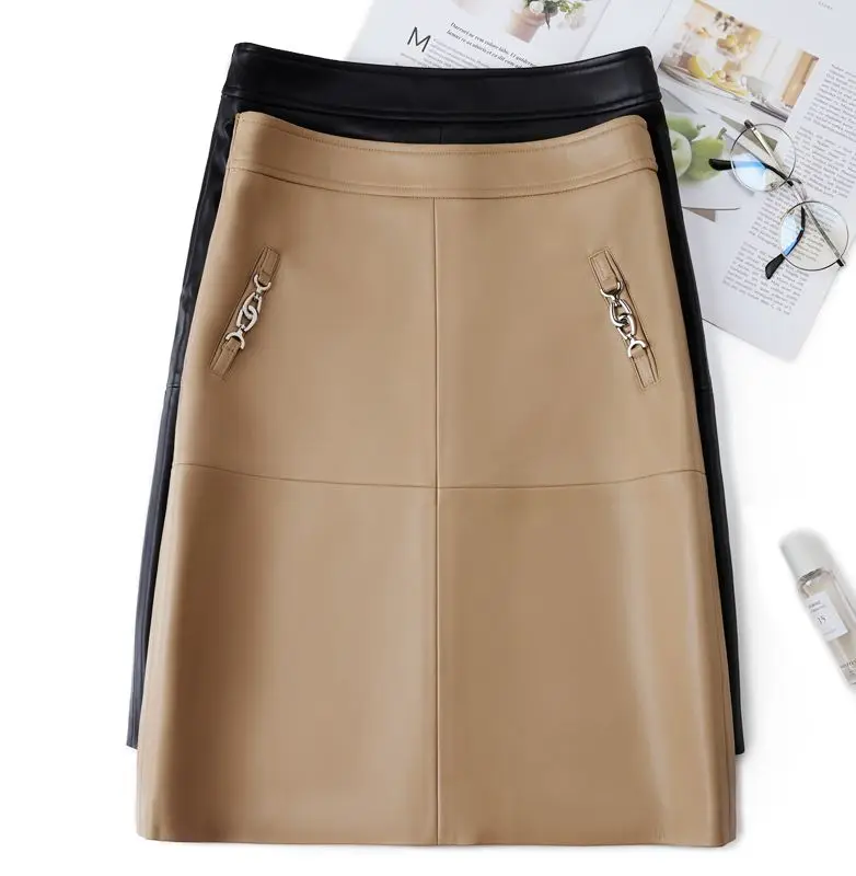 

High Waist eepskin Leather Skirt Women's A-Line Skirt ort Skirt Autumn Winter New Arrival Faion Ladies Skirts