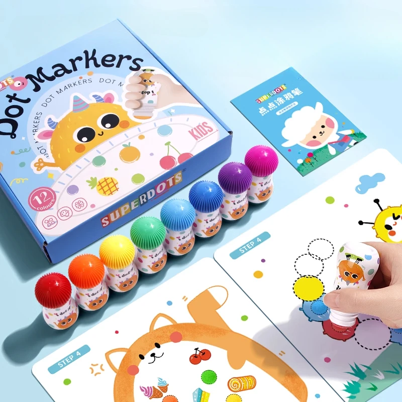 6/12 Color Dot Brush Graffiti Set 1.8cm Thick Head Washable Children's Early Education Painting Erasable Water-soluble Markers