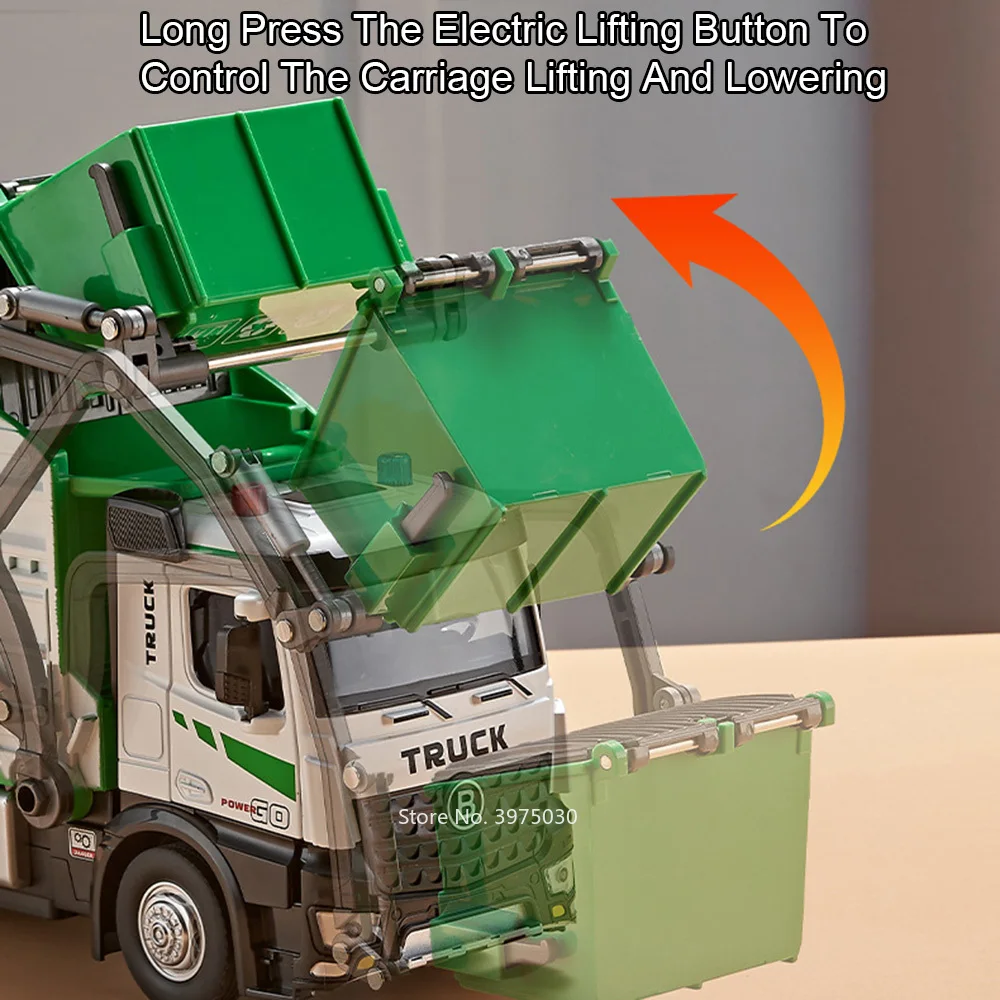 1:18 Electric Sanitation Garbage Truck Toy Cars Model Light Sound Miniature Vehicle Doors Opened Car Children\'s Educational Toys