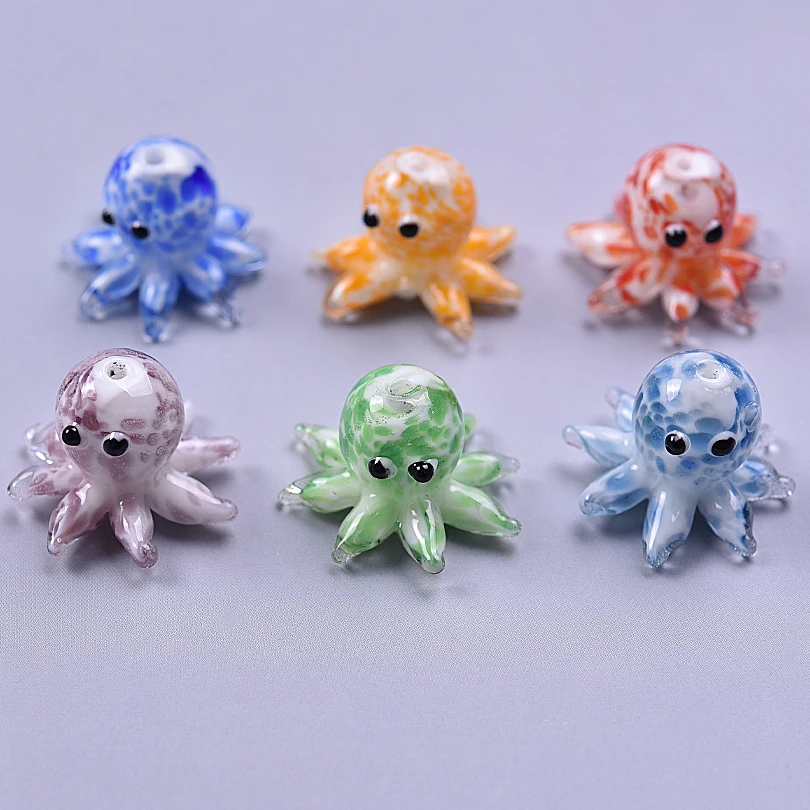 3/6pcs/lot Cute Octopus Lampwork Charm Glass Ocean Beads Multicolor Dot Loose Spacer Beads DIY Jewelry Making Bracelets Necklace