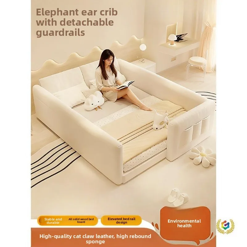 Solid wood tatami bed, boys' bedroom single bed, small apartment girl soft bag princess parent-child bed