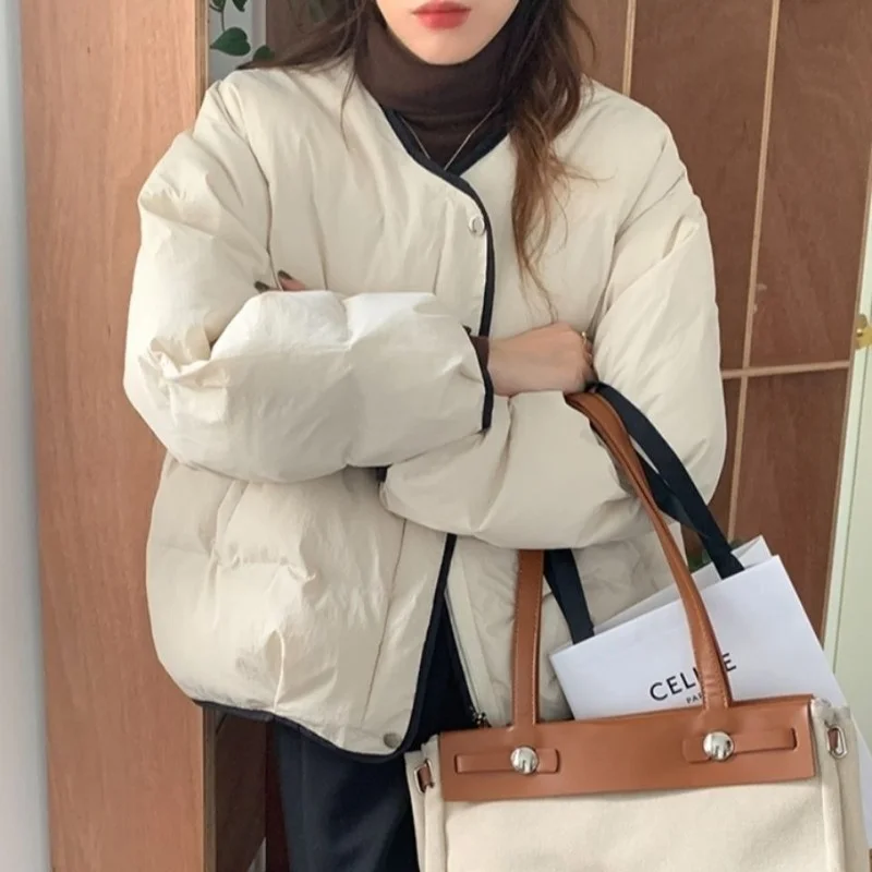 Parkas monocromáticas à prova de vento para mulheres, básico, grosso, quente, vintage, solto, confortável, Ulzzang, faculdade, outwear feminino, chique casual, inverno