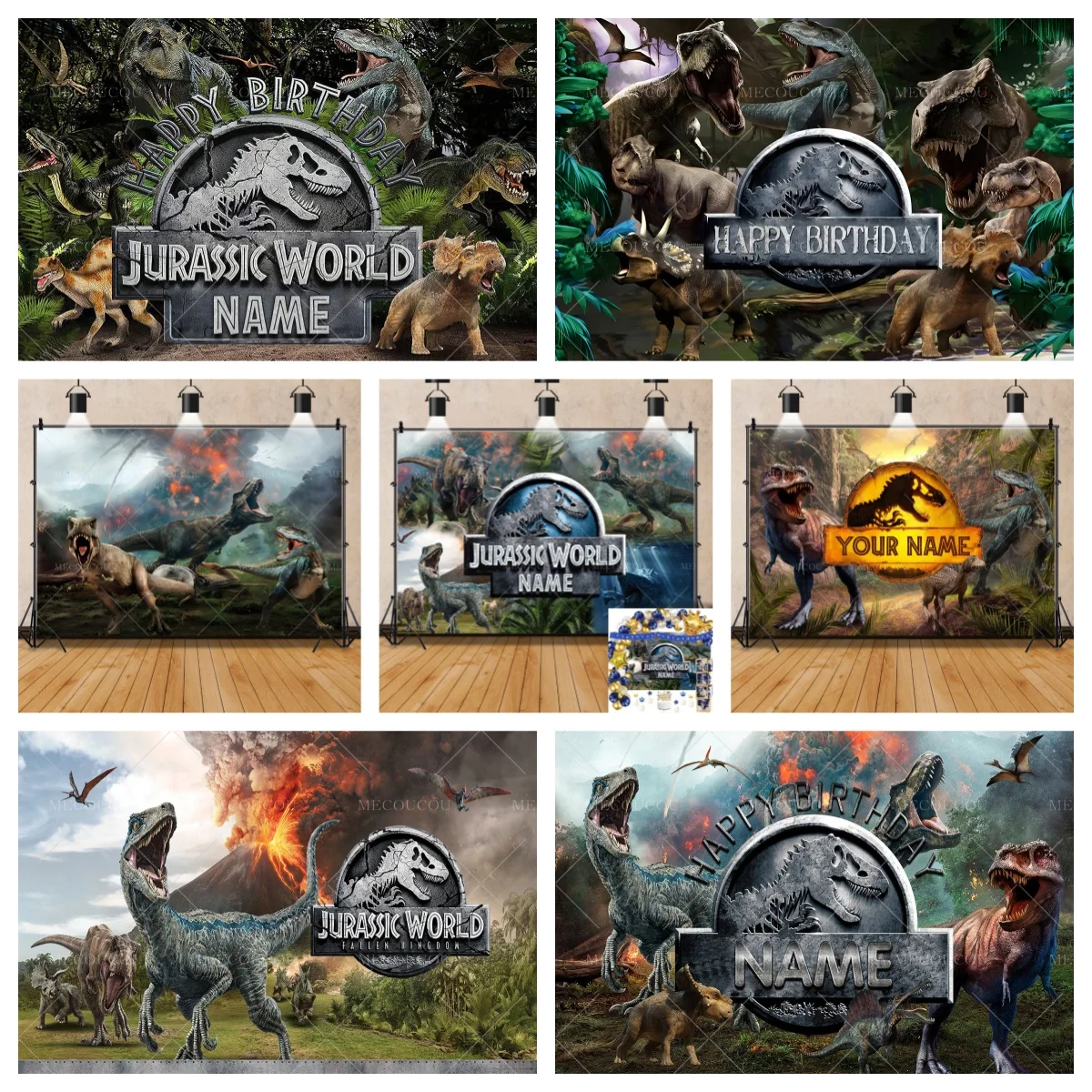 Dinosaur Happy Birthday Backdrop Banner Boy Kids Dino Theme Custom Name Background Jungle Dinosaur World Park Decor Supplies