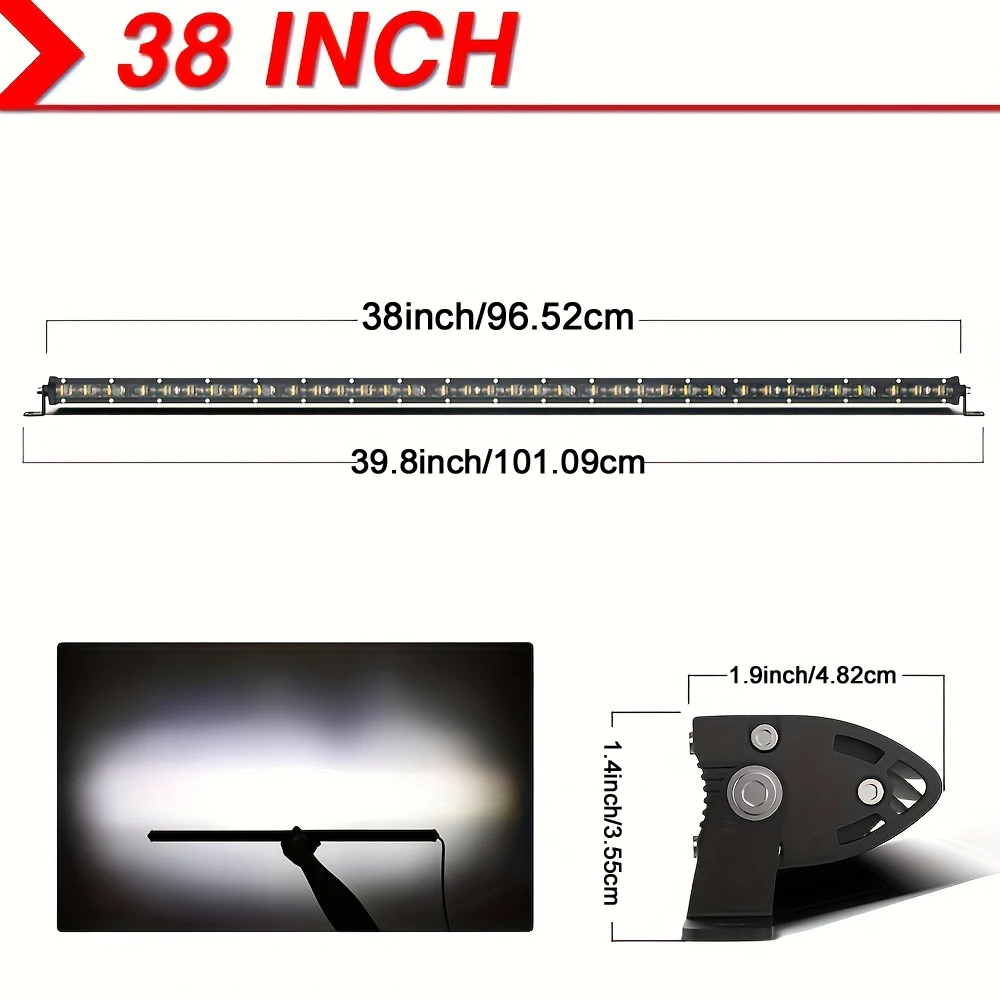 6D Lens Thin LED Light Bar, 38-Inch LED Work Light Bar, Suitable for Off-Road 4x4 Truck Boat 4WD ATV, Floodlight Combination Light Bar, High Brightness, Easy to Install