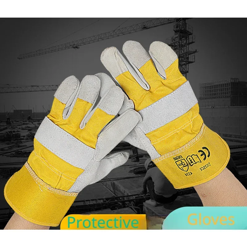 

Welder's Gloves Yellow Two Fingers Large Palm Thickened Heat Insulation Labor Protection Cowhide Electric Welding Gloves