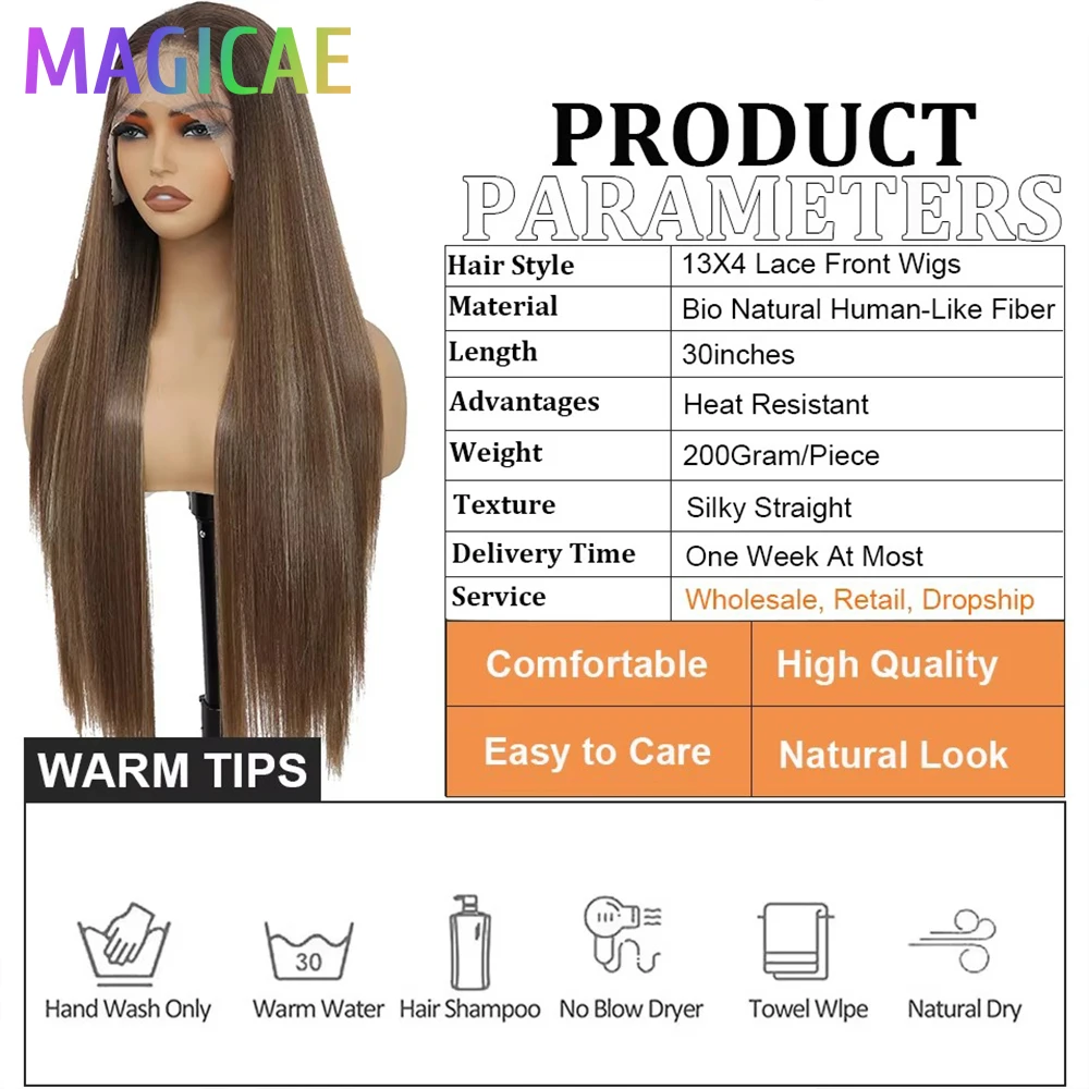 30Inch 13X4 Straight Lace Frontal Wigs Light Brown P12/24 Ombre Colored Pre-pluck Soft Natural High Temperature Cosplay Wigs image 6