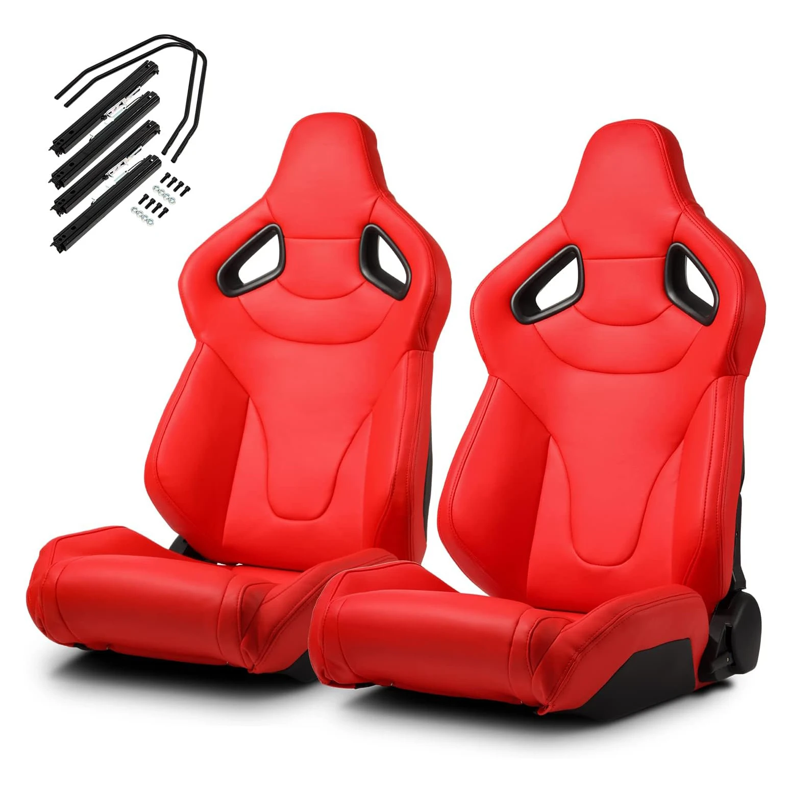 1093 Red Wide Big Size Universal High Quality Leather Car Adjustable Sim Bucket Racing Seats