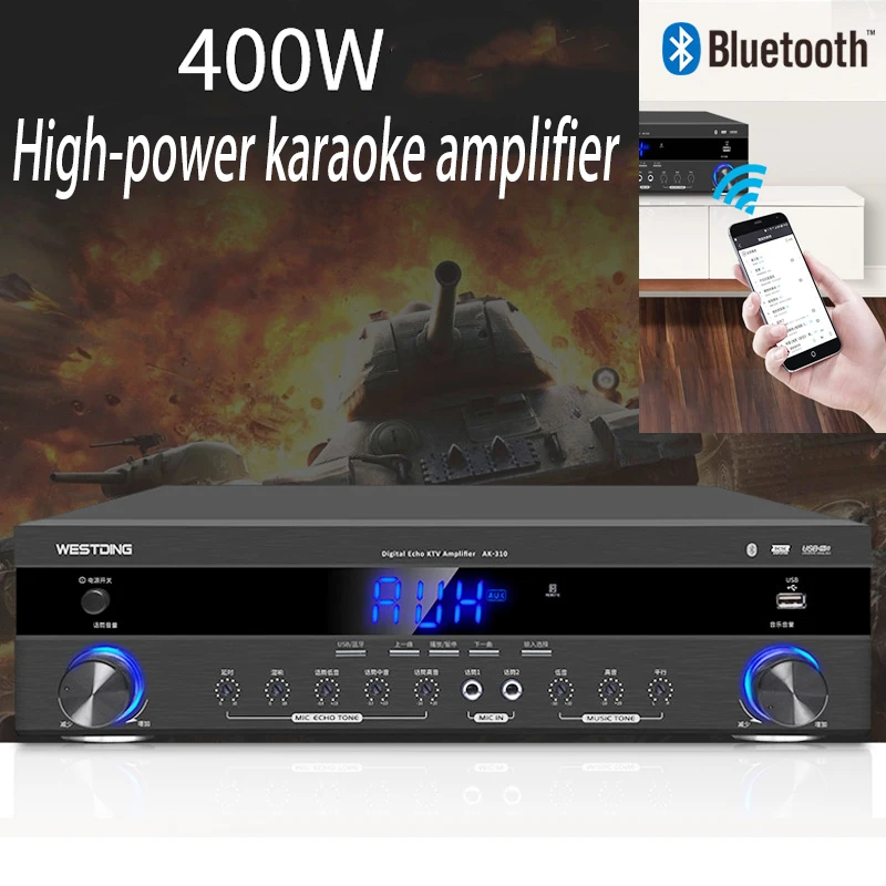 KYYSLB 220V 400W High Power 4.0 Bluetooth Amplifier Home KTV Audio Card Pack Speaker Karaoke Amplificador Fixed Resistance