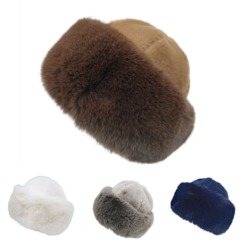 

New Suede Winter Adult Unisex Keep Warm Fluffy Foldable Fur Plush Basin Cap Cold Resistant Hat Women Female Outdoor Fashion