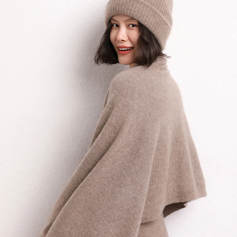 Nova chegada outono inverno malha cachecol feminino sólido 100% cabra cashmere poncho quente moda capas senhora cachecóis de alta qualidade