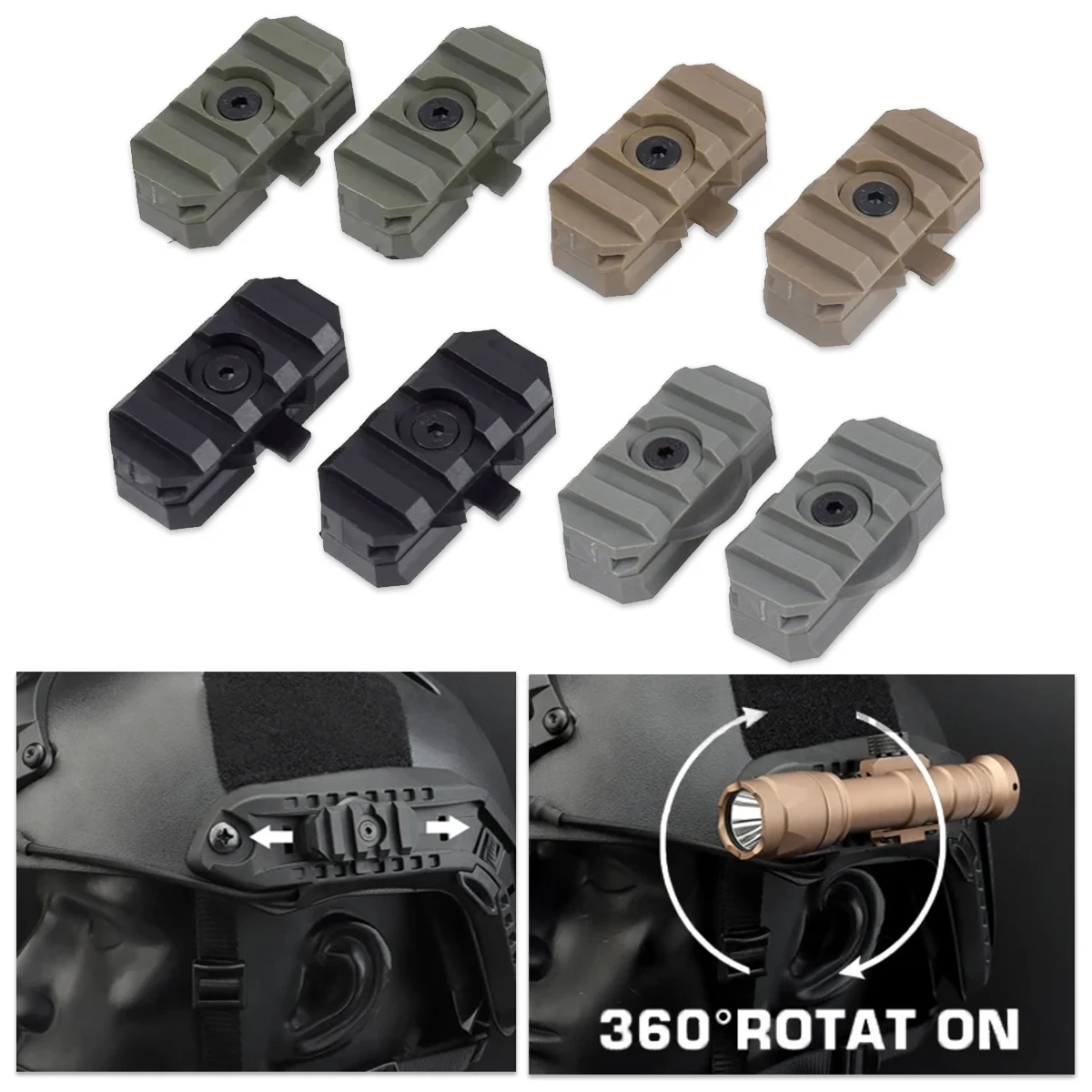 

Tactical 2pcs Helmet Side Rail Mount Adapter 360 Degree Guide Rotation for Airsoft Fast Helmet Rail Hunting Accessories