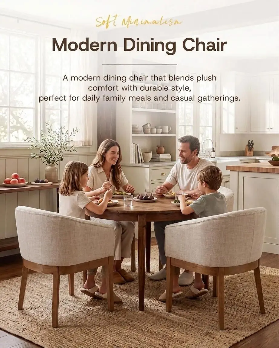 Barrel Dining Chairs Set of 6, Mid Century Modern Upholstered Dining Chairs with Arms, Linen Kitchen & Dining Room Chairs, Solid