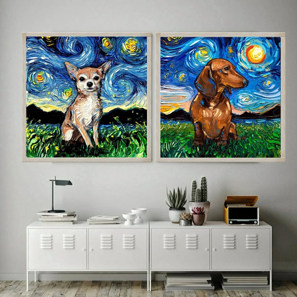 Van Gogh Starry Night Dog Animal AB Diamond Painting Mosaic Chihuahua Dachshund Dog Cross Stitch Embroidery Rhinestones Gift