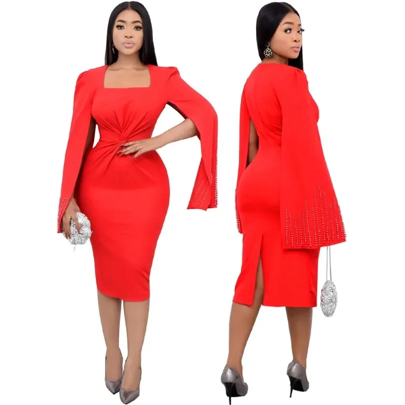 

Elegant Evening Women Dress Long Sleeve Party Dresses Office Lady Temperament Female Dress Up Slim O Neck Fashion Outfit