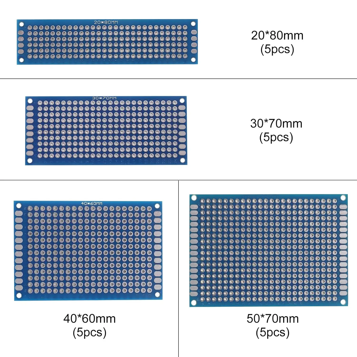 20pcs PCB Kit Board Prototype Breadboard Double Sided Circuit Boards Blue 2x8 3x7 4x6 5x7cm Universal PCB Experiment Boards DIY image 6