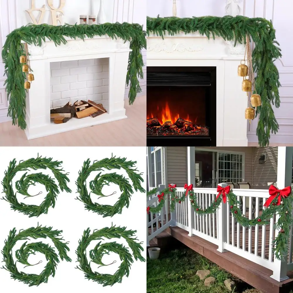

Realistic Artificial Norfolk Pine Garlands, 4 Pieces, 9 Feet Long, Greenery for Tables and Mantels, Ideal for Home Decor