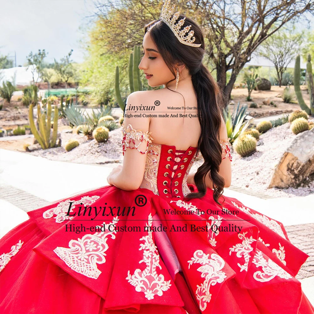 Wspaniałe suknie Quinceanera z aplikacjami 2025, suknie balowe z odkrytymi ramionami, na przyjęcie urodzinowe, szyte na miarę, bez rękawów, vestidos de 15 rosa