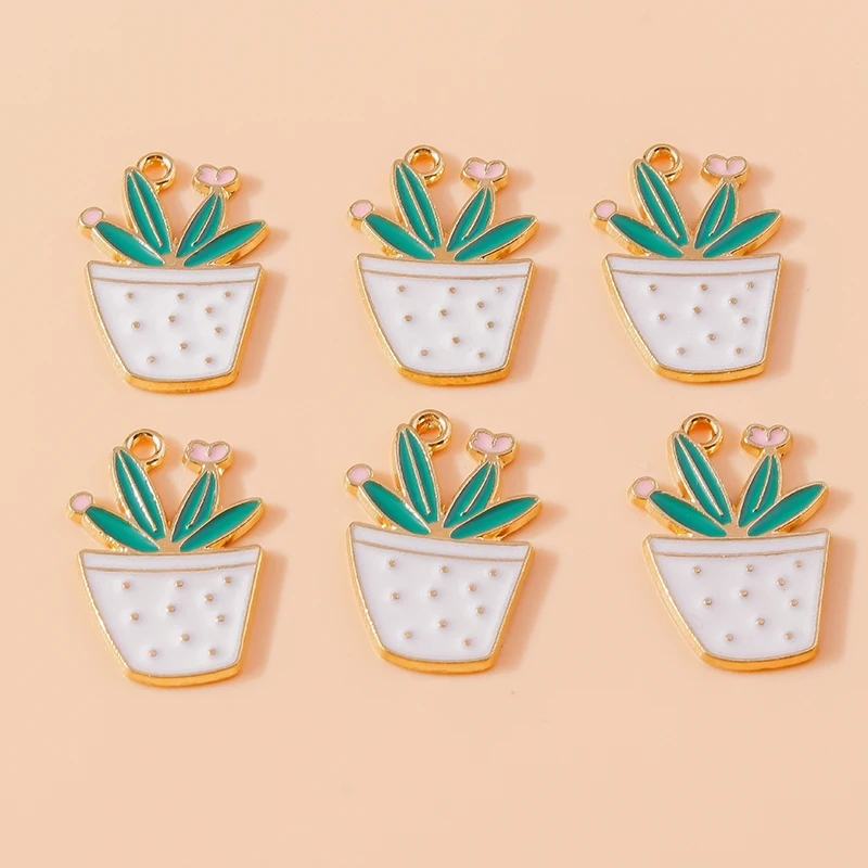 

20pcs 16x23mm Cute Enamel Pot Plant Charms Pendants for Jewelry Making Drop Earrings Necklaces Bracelets DIY Crafts Accessories
