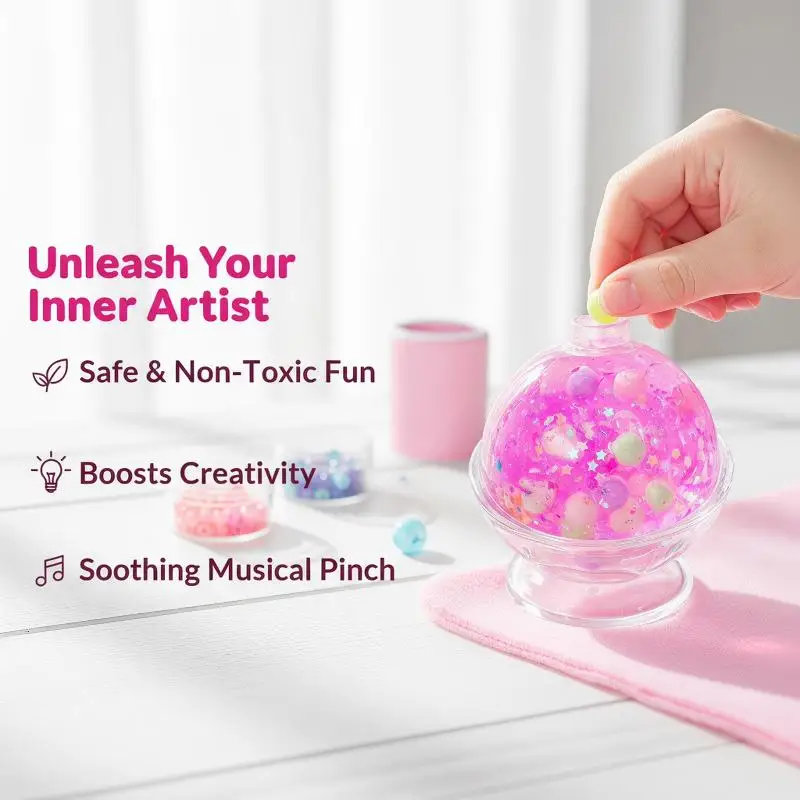 DIY Slime Stress Relief Squeeze Ball Making Kit Glitter Bead Craft Toy For Kids Birthday Party Indoor Handmade Activity Gift