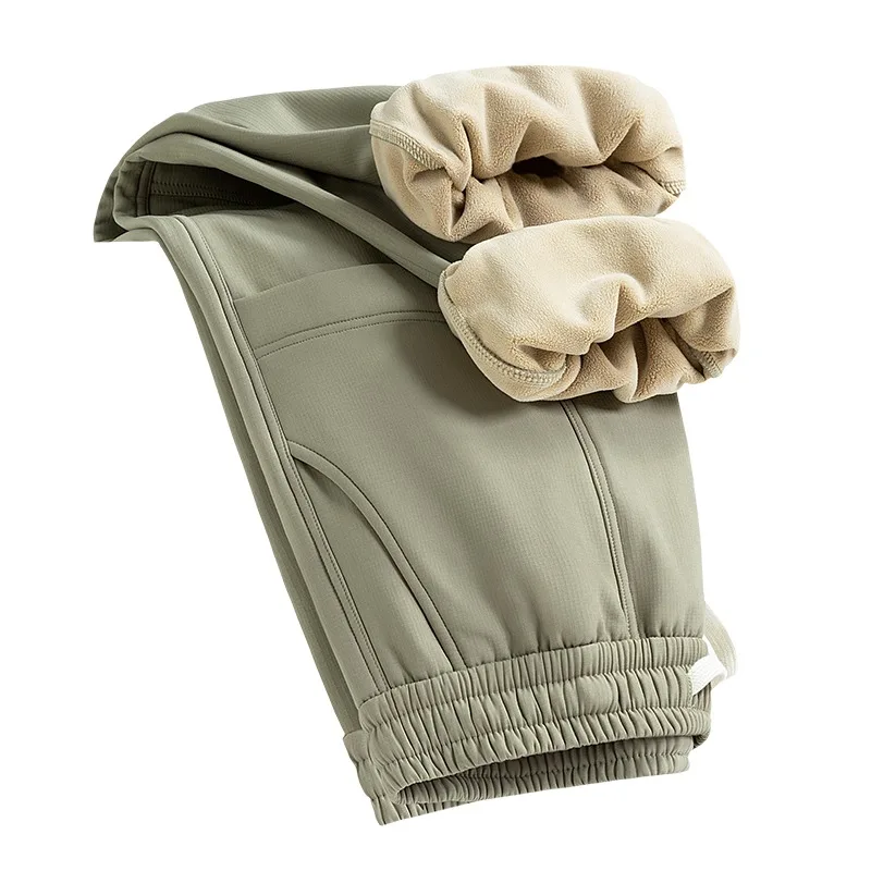 

Solid Color Elastic High Waist Pocket Men's Autumn and Winter Flocked Casual Fashion Loose Trousers