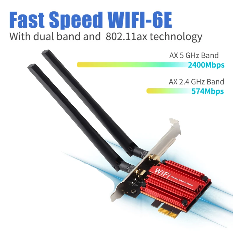 PCI-E Tir Band WiFi 6E Wireless Adapter AX210 Chip Network Card 2.4G/5G/6G 5374Mbps Bluetooth 5.3 For Desktop PC Windows 10/11