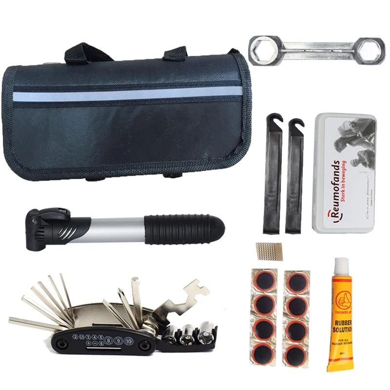 

Repair Tools Kit, Bike Accessories, Multi Tool Set with Pump Tire Patch, Portable Mountain Road BikeTire Auto Tool Set