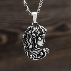 Vintage Greek Mythology Gorgon Pendant Necklace Gothic Stainless Steel Medusa Necklace for Men Women Fashion Punk Biker Jewelry