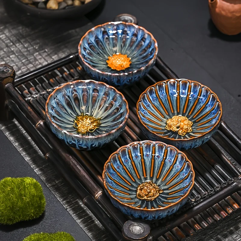 Tradition Kiln Transformation Ceramic Teacup Home Master Cup Chinese Tea Set Accessories Handmade Silver Inlay Tea Cup