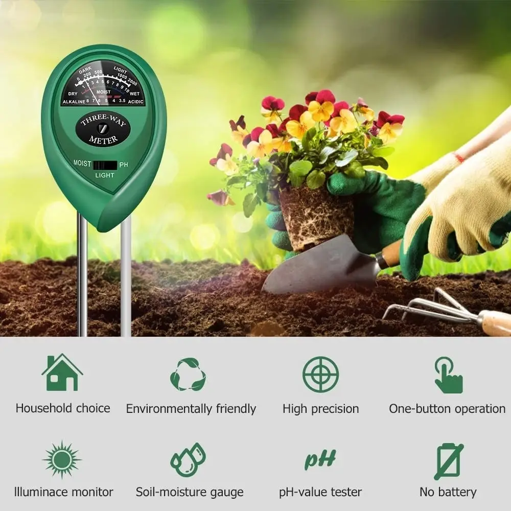 3 In1 Soil Water Moisture PH Meter Garden Plant Acidity Humidity Sunlight Light PH Test Flowers Moist Detector Tester Instrument