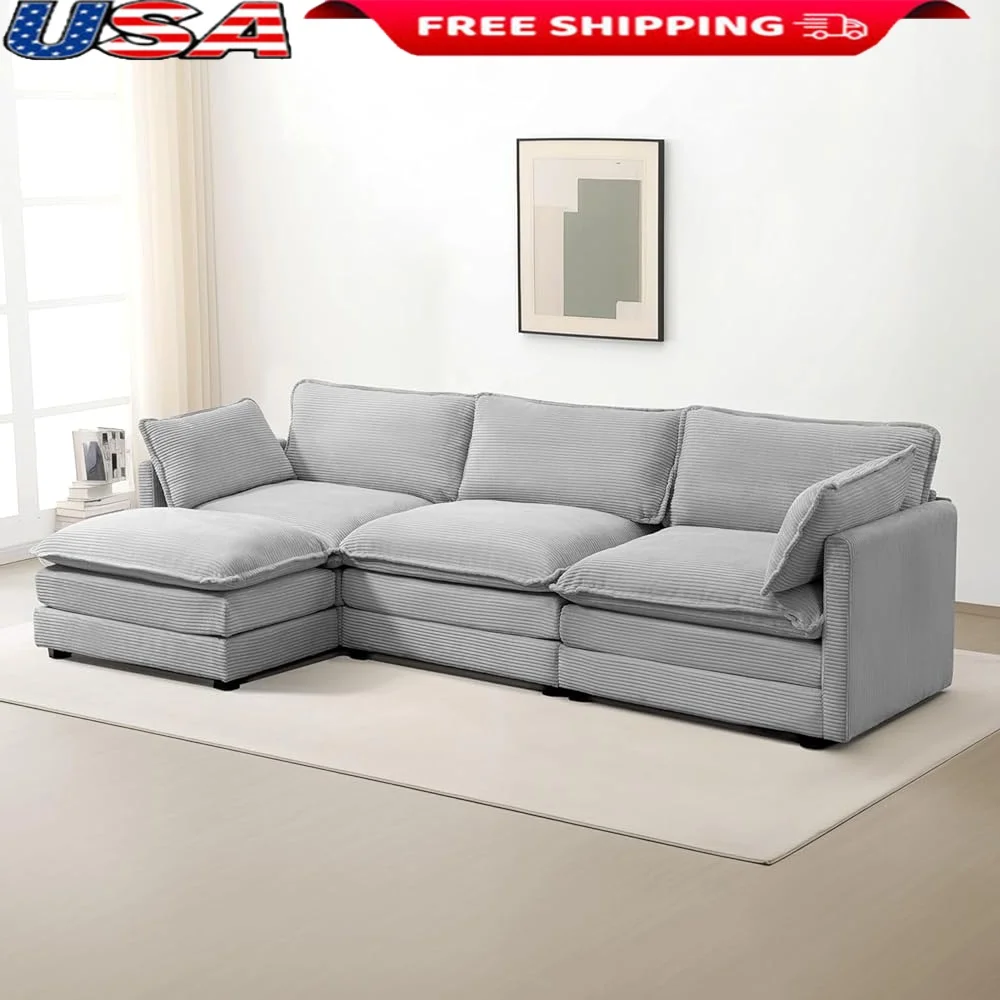 

Негабаритный модульный секционный диван с подвижным османским диваном, 4-местная L-образная мебель для гостиной, мягкий вельвет, простая сборка