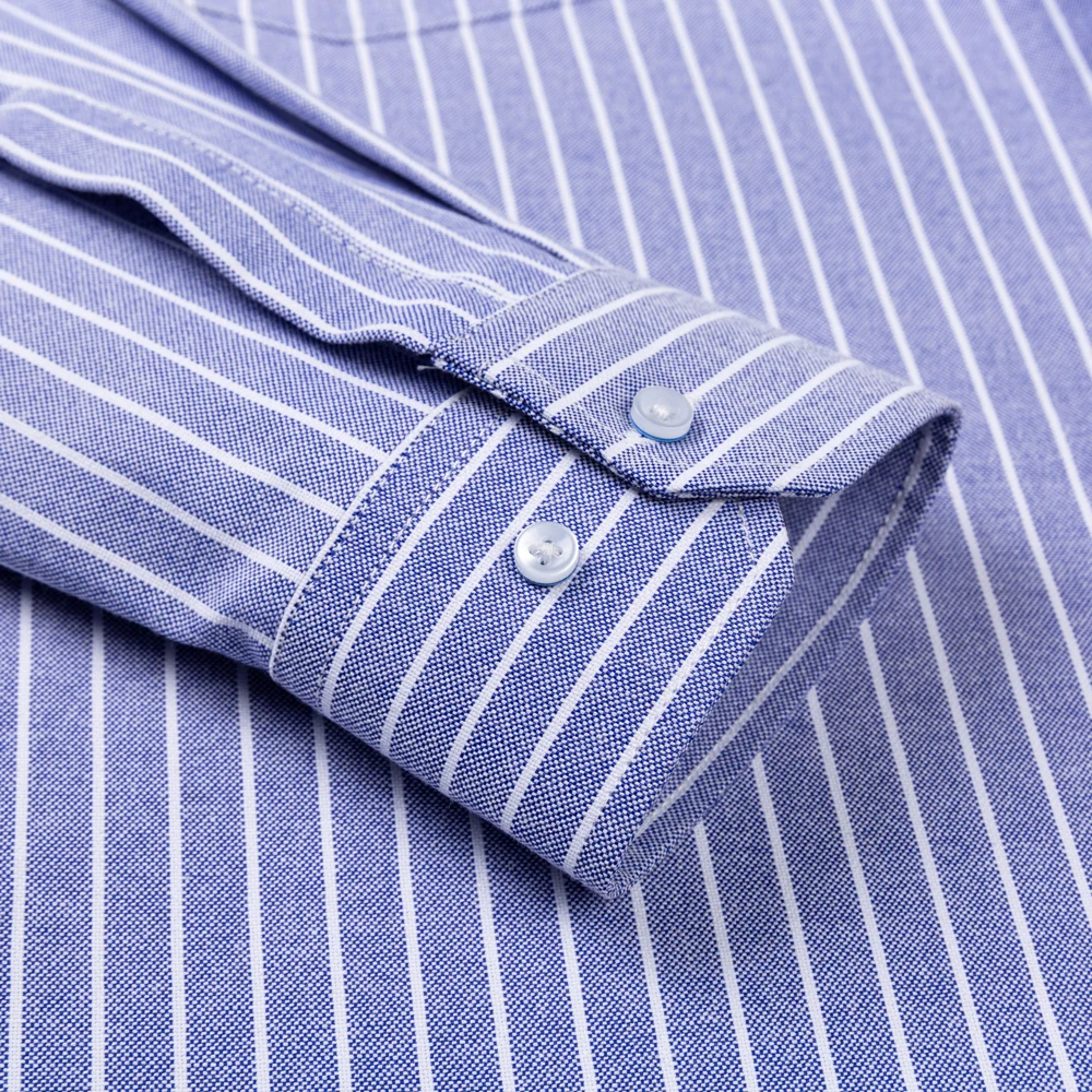 Men\'s Trendy Striped Lapel Collar Design Cotton Dress Shirts, Long Sleeve Casual Button Up Commuter Shirt For Spring/Fall