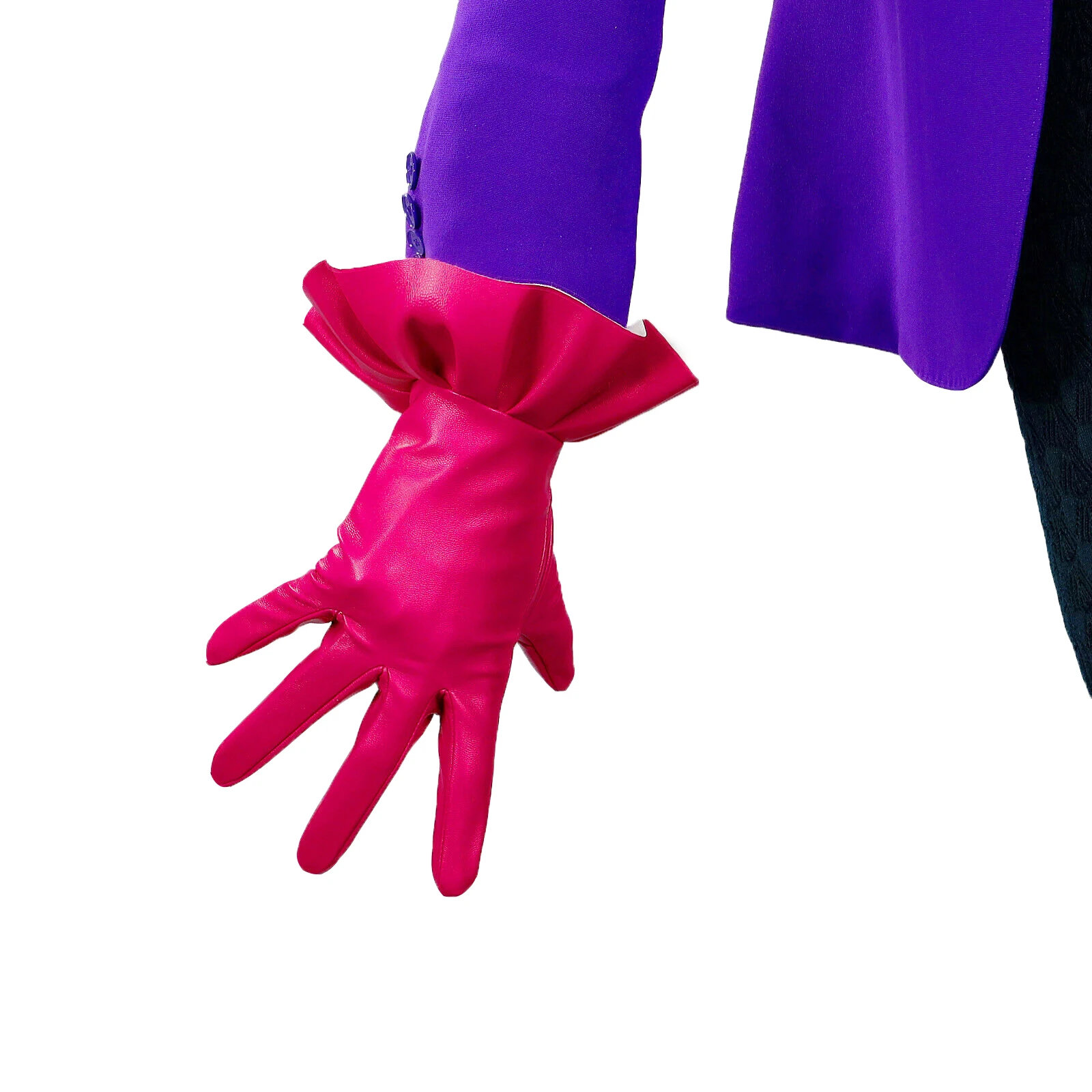 DooWay Women's Ruffled Wrist Short Rose Pink Fuchsia GLOVES Faux Leather Halloween Costume FASHION Show Dance Dressing Glove