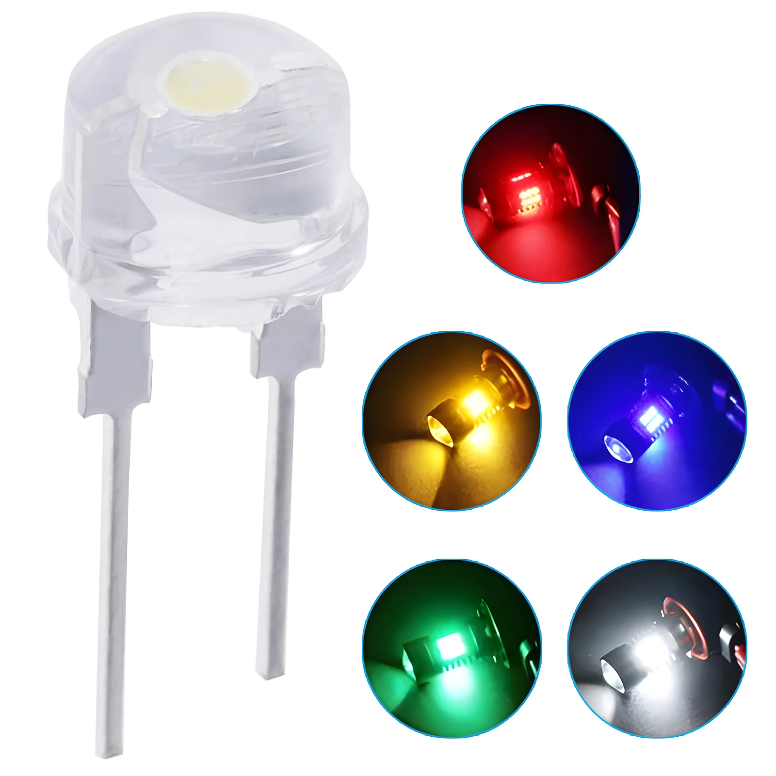 50pcs F8 8mm White Blue Green Red Yellow LED Clear Super Bright Hat Light Emitting Diodes Highlighted Lamp 0.25/0.35/0.5/0.75W