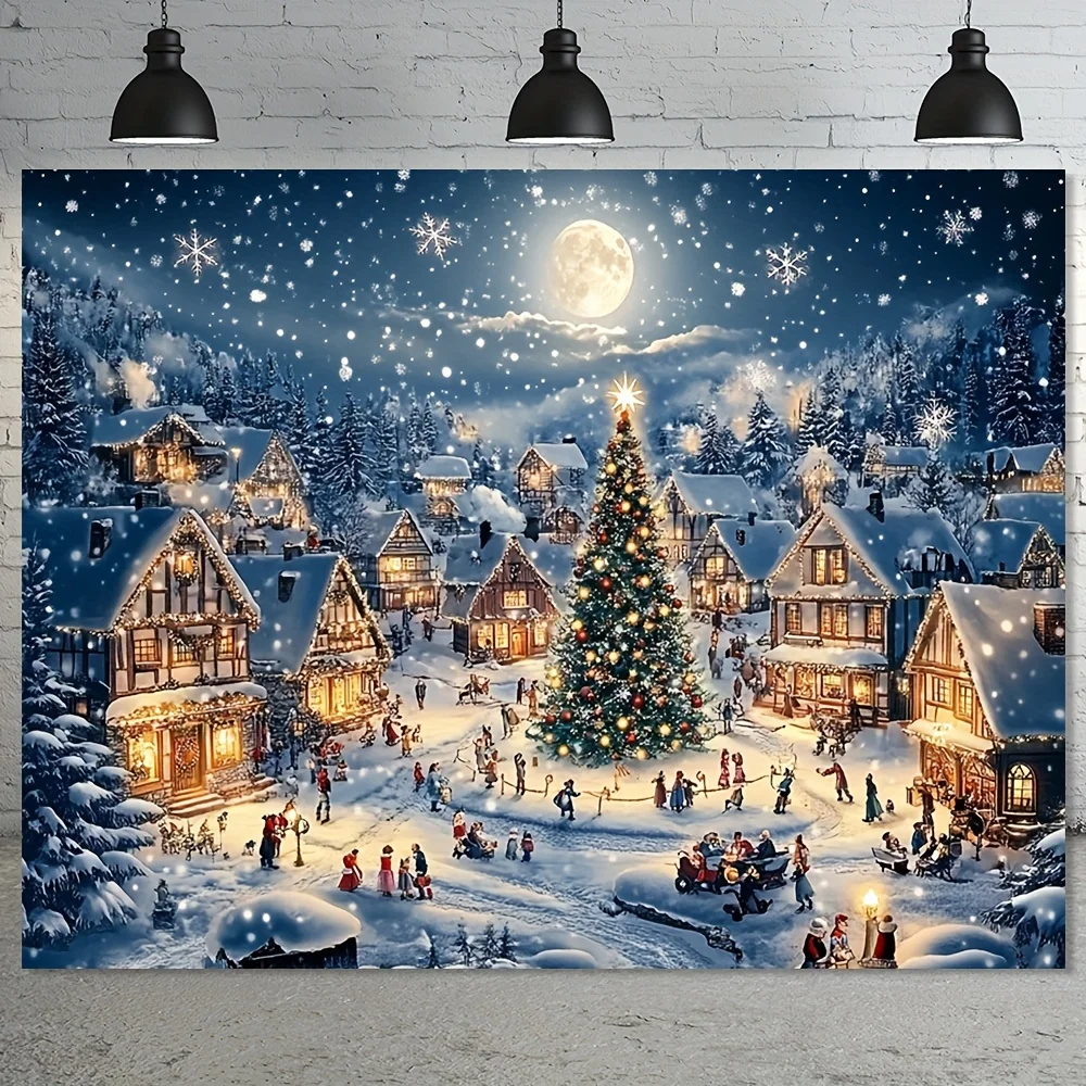 1pc Large Winter Village Christmas Tapestry Wall Hanging - 70.8