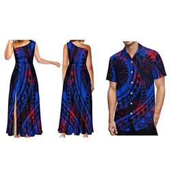 Wholesale Custom Plus Size One Shoulder Sleeveless Maxi Slit Dress Polynesian Tribal Printed Long Party Evening Dresses Women