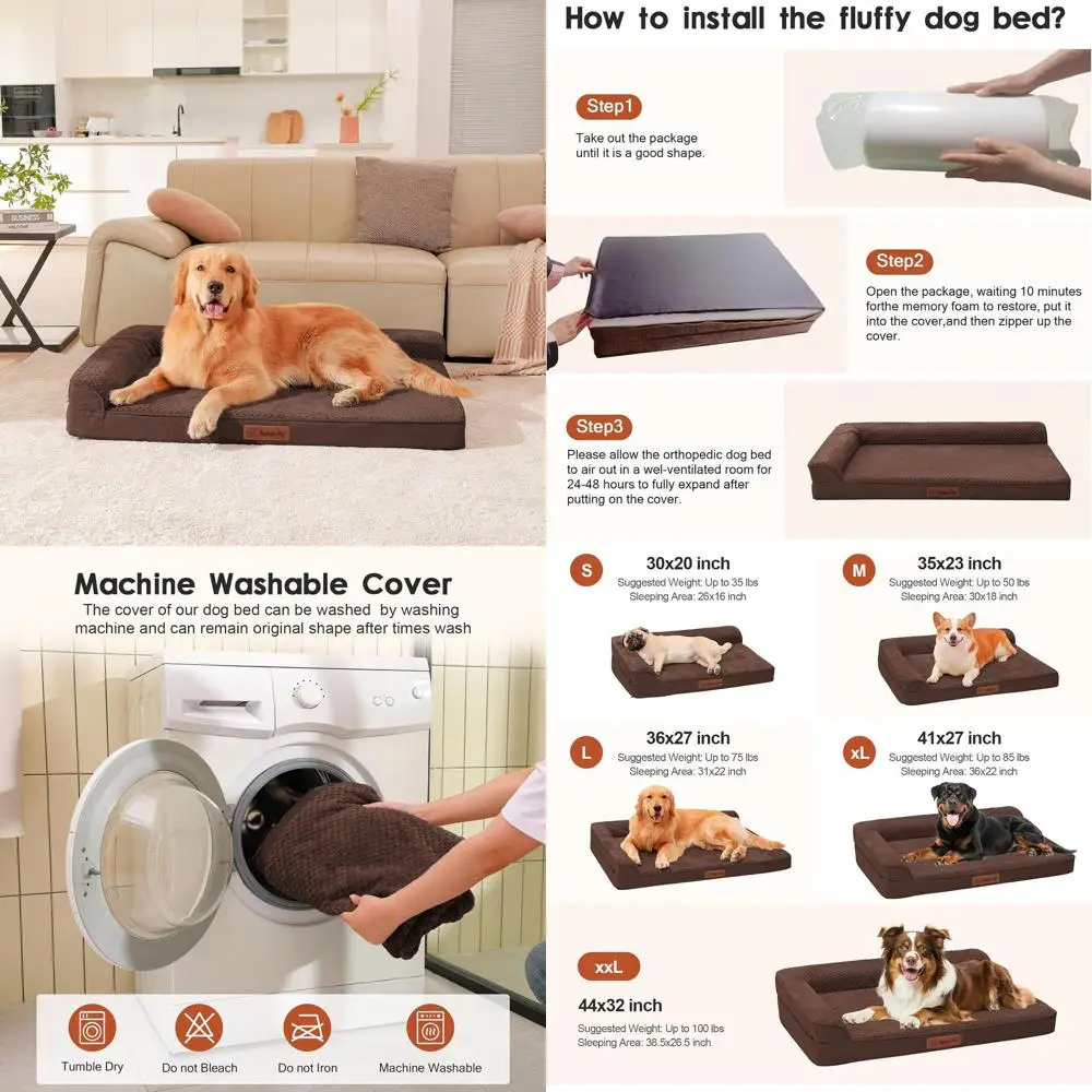 

Large Orthopedic Dog Bed with Memory Foam, Washable Cover, Non-Slip & Waterproof, Suitable for Indoor, Outdoor, Crate, and Car,