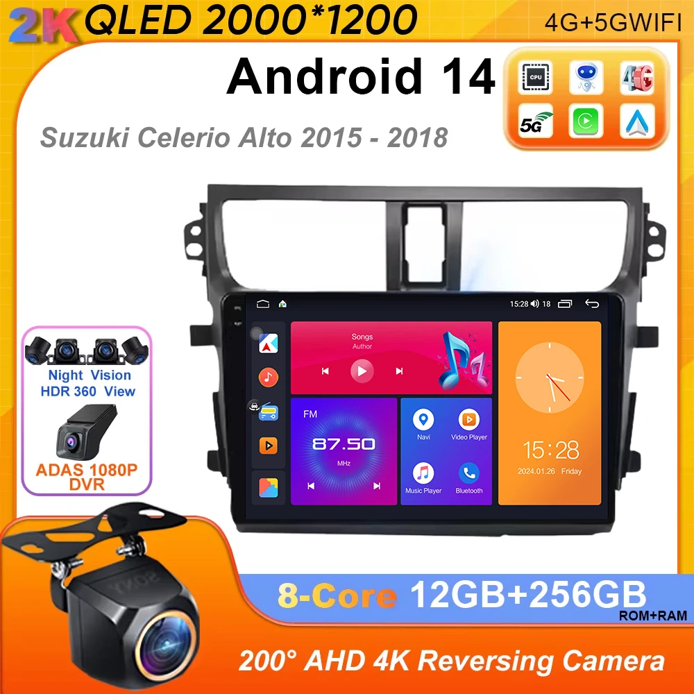 Car Radio Android 14 For Suzuki Celerio Alto 2015 - 2018 Multimedia Player Video Player Navigation Carplay Auto Stereo RDS GPS