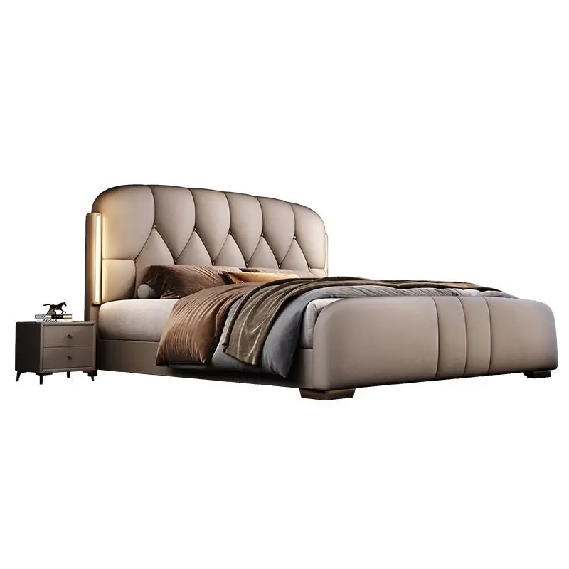 

Light luxury leather bed double 1.8x2 meters soft bag modern master bedroom bed